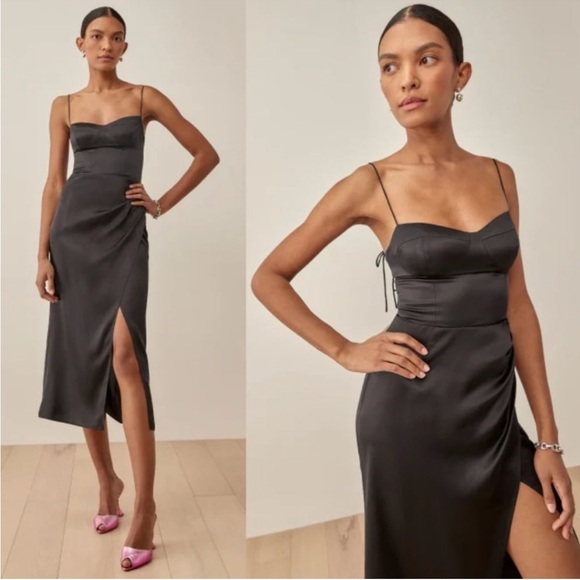 Reformation Marguerite Silk Dress in Black Size 2 - Picture 2 of 15